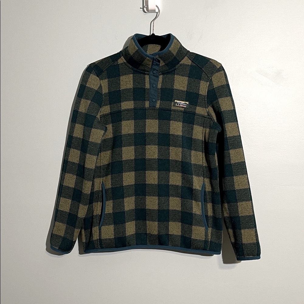 L.L. Bean Sweater Women’s Small Petite Plaid Fleece Lined 1/4 Snap Pullover